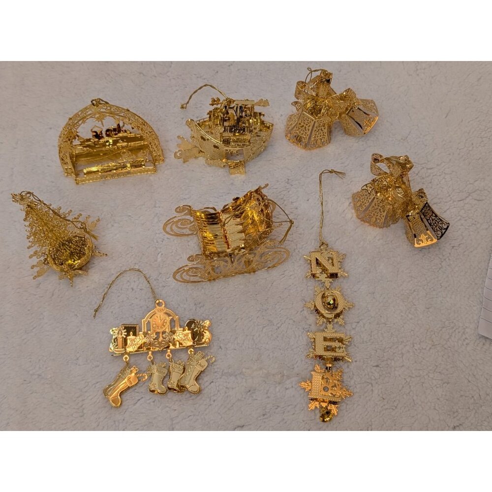 Lot of 8 Danbury Mint Annual Christmas Ornaments 2000's 23k Gold plated on Brass